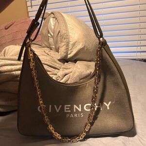 Givenchy Olive Leather Shoulder Bag with Gold Hardware